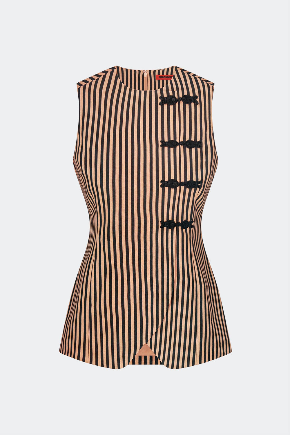 Mavis Linen Top - Black/Tan Stripe