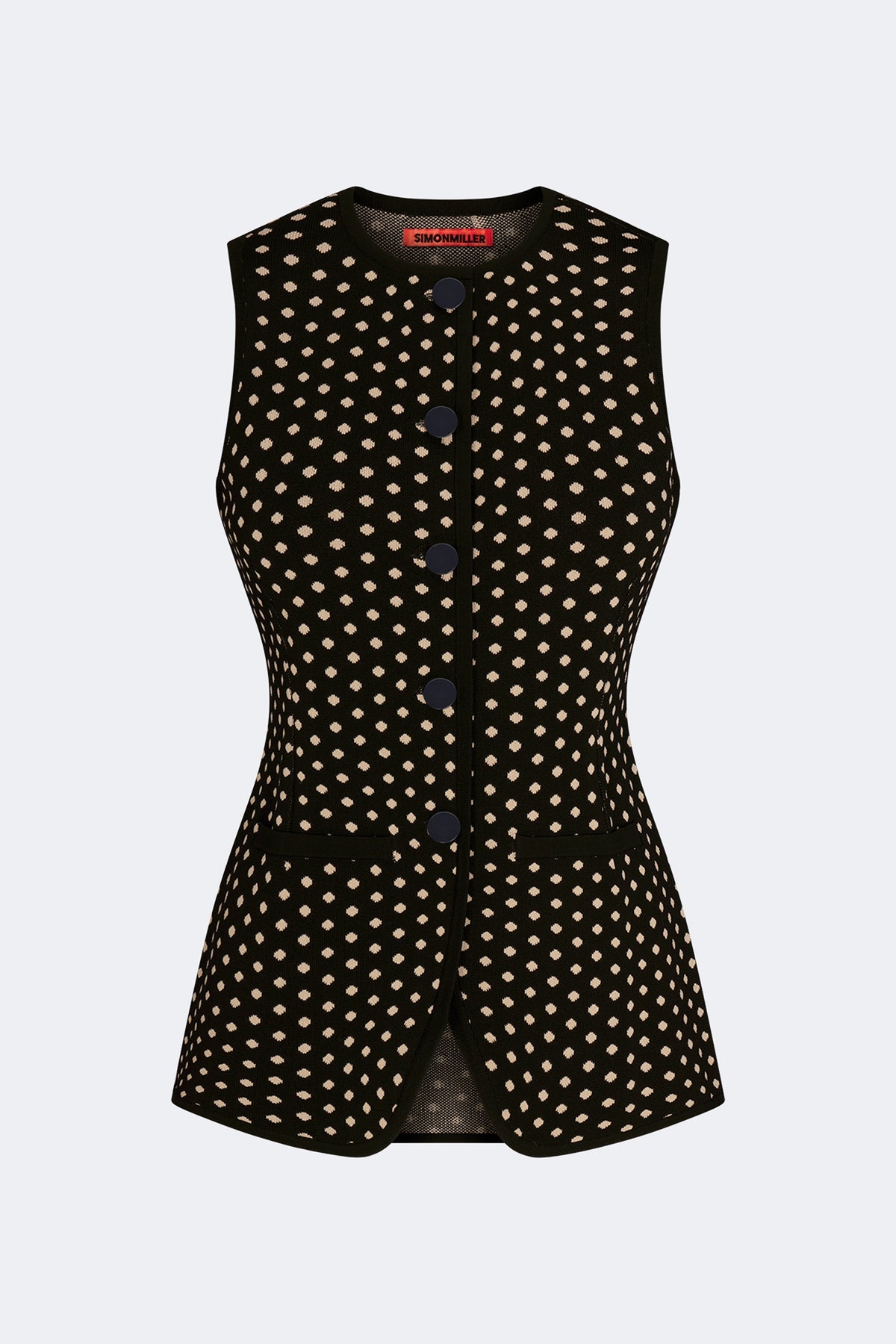 Del Mar Knit Vest - Black/Tan Polka Dot