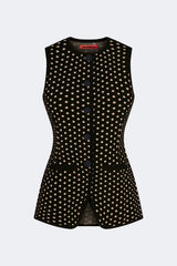 Del Mar Knit Vest - Black/Tan Polka Dot