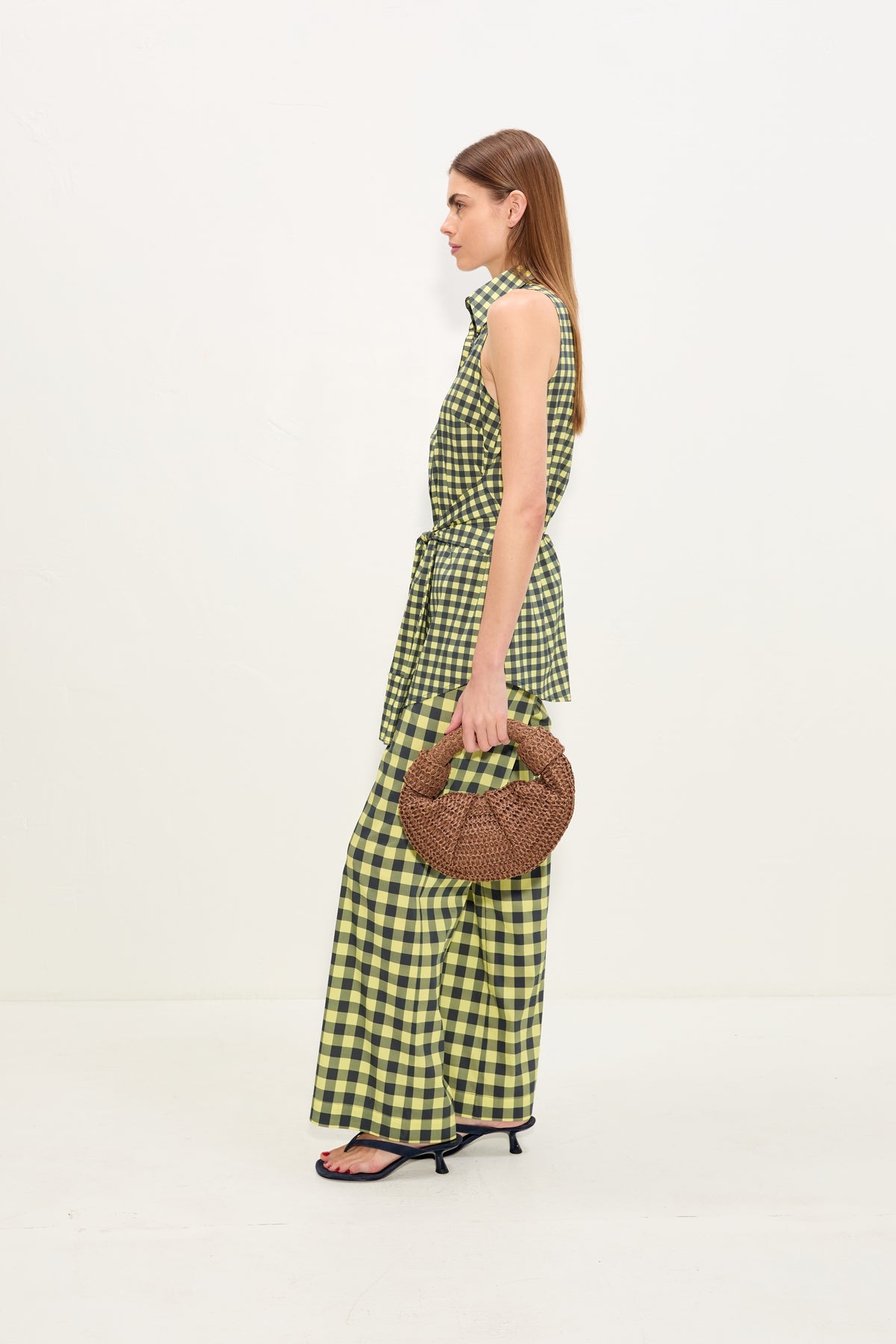 Inna Sleeveless Poplin Top - Peridot/Ebony Gingham