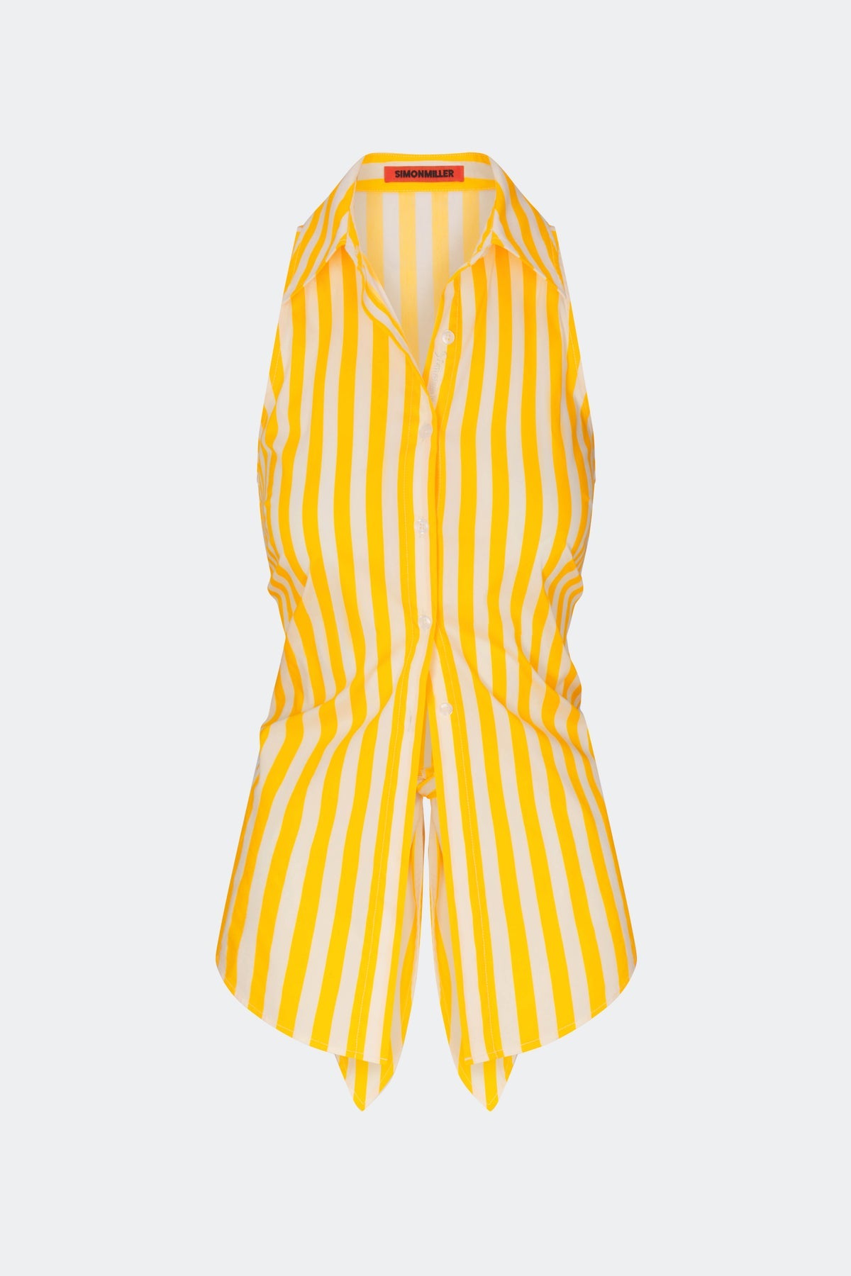 Loch Sleeveless Poplin Button Up - Sungold/Ecru Stripe