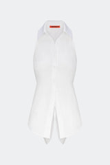 Loch Sleeveless Poplin Button Up - MACADAMIA