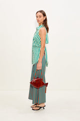 Toni Poplin Pant - Teal/Brick Stripe