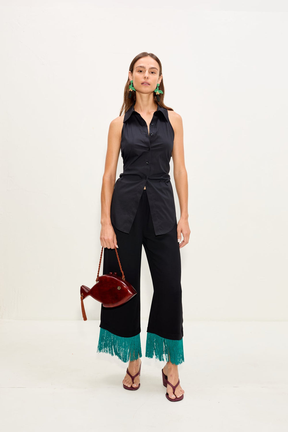 Nella Fringe Pant - Black/Teal