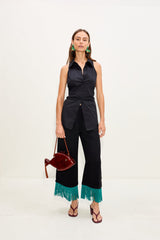 Nella Fringe Pant - Black/Teal
