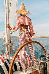 Pia Poplin Pant - Bordeaux Stripe