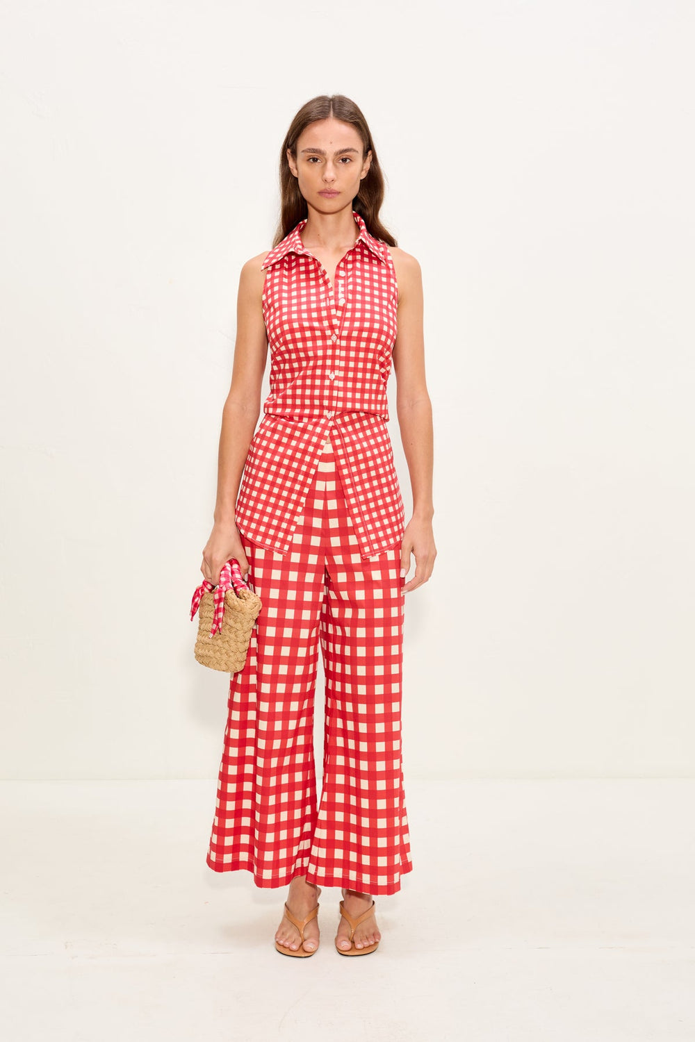 Toni Poplin Pant - Tomato/White Gingham