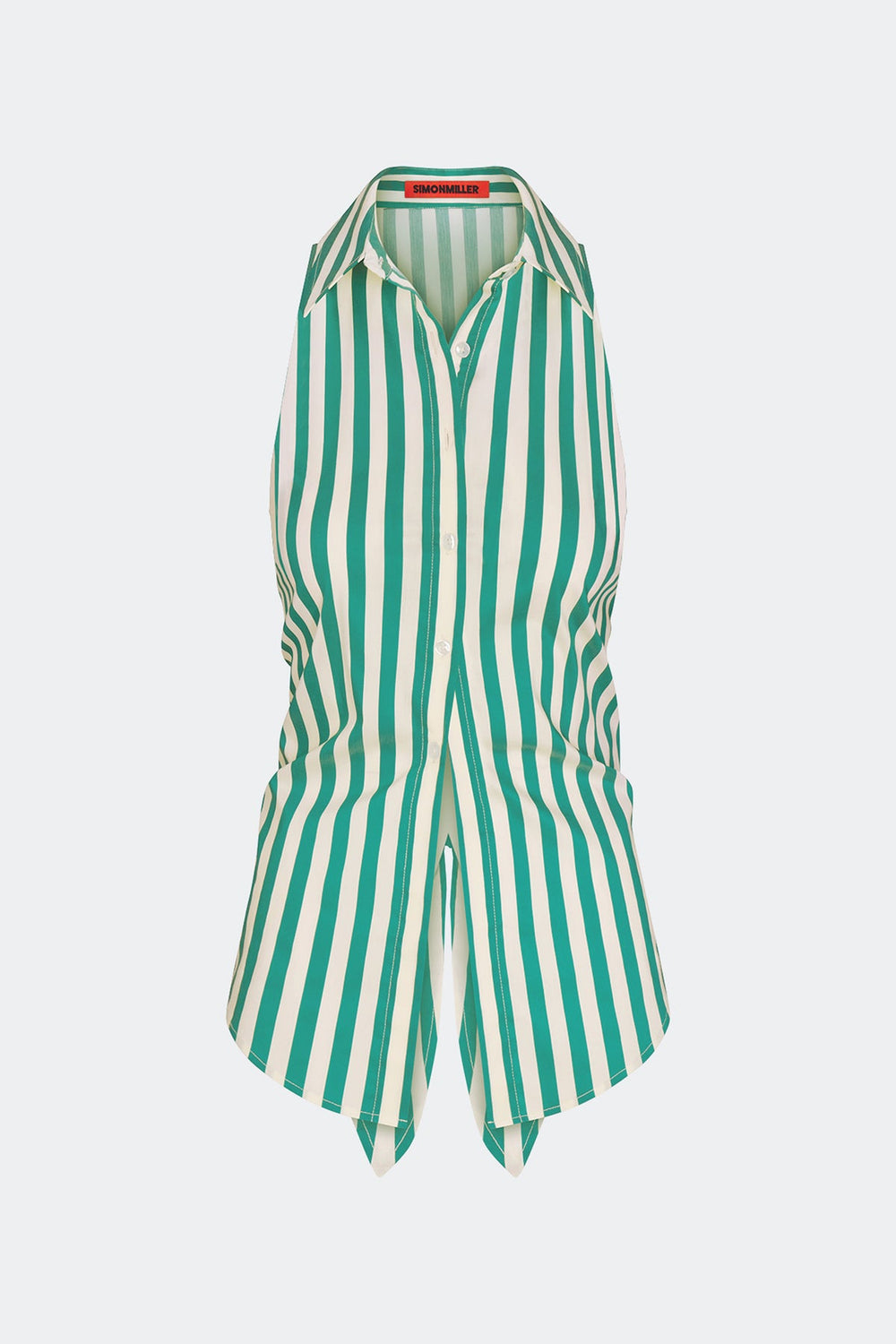 Loch Sleeveless Poplin Button Up - Teal/Cream Stripe
