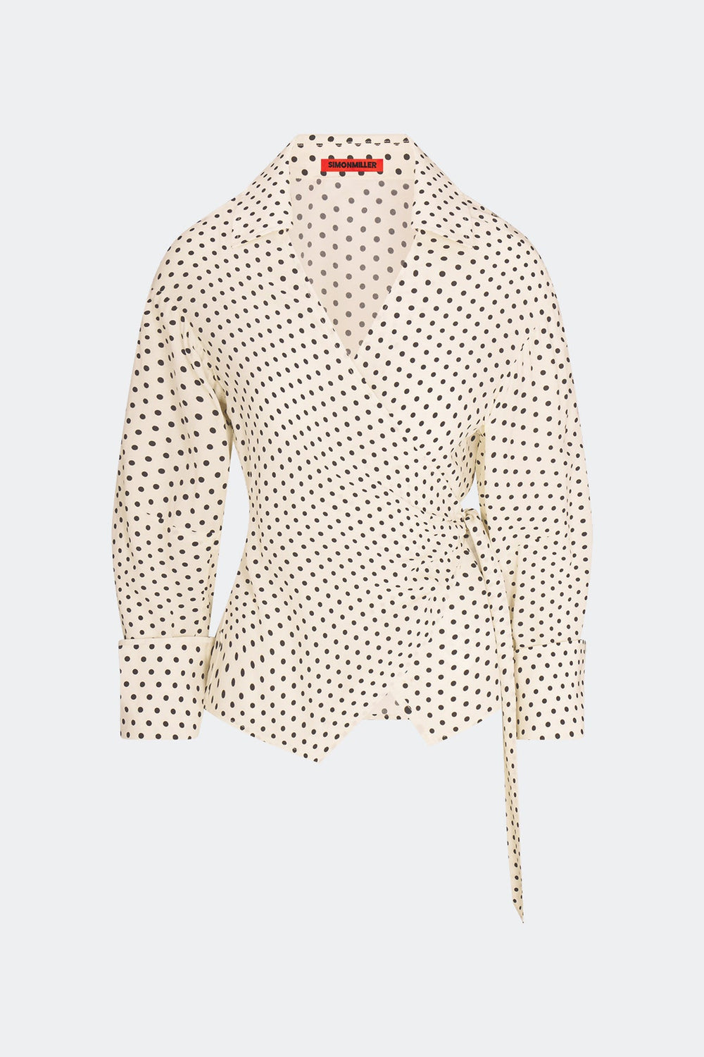 Anya Crepe Wrap Top - Macadamia/Black Polka Dot