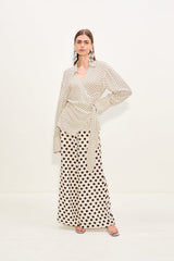 Nella Crepe Wide Leg Pant - Macadamia/Black Polka Dot