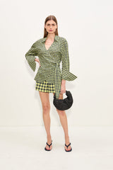 Anya Poplin Wrap Top - Peridot/Ebony Gingham