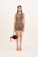 Mavis Linen Top - Black/Tan Stripe