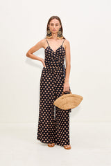 Marlowe Chiffon Tie Tank - Black/Tan Polka Dot