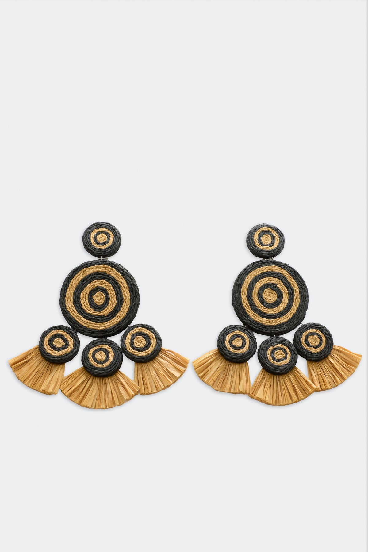 Raffia Fringe Deco Earring - Black/Natural