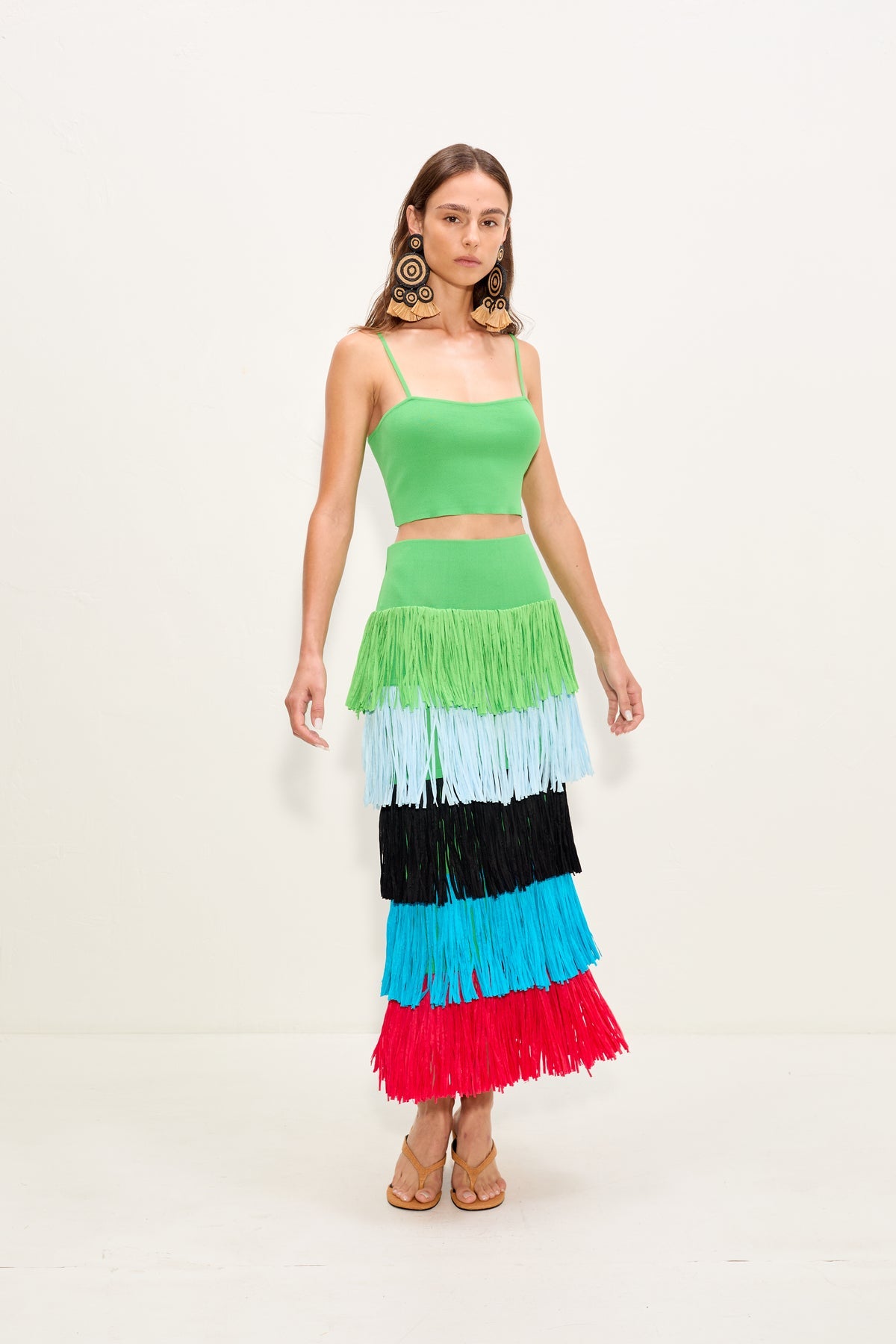 Dio Fringe Knit Skirt - Grass Green Multi