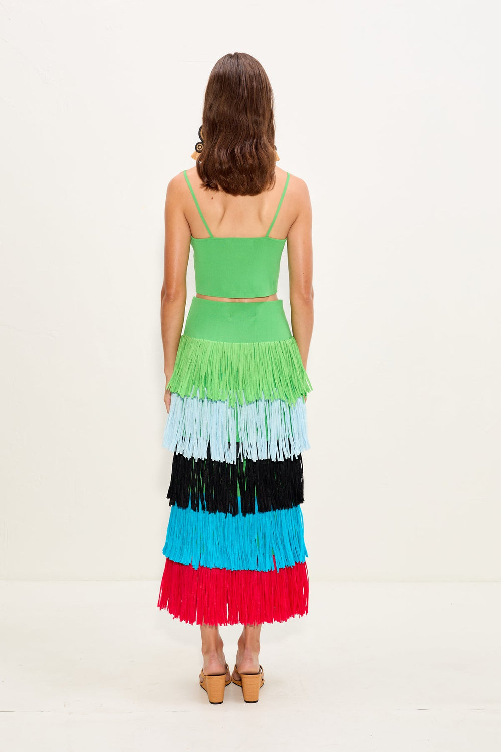 Dio Fringe Knit Skirt - Grass Green Multi