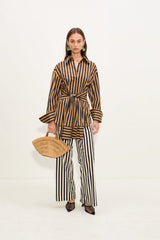 Inna Poplin Top - Black/Tan Stripe