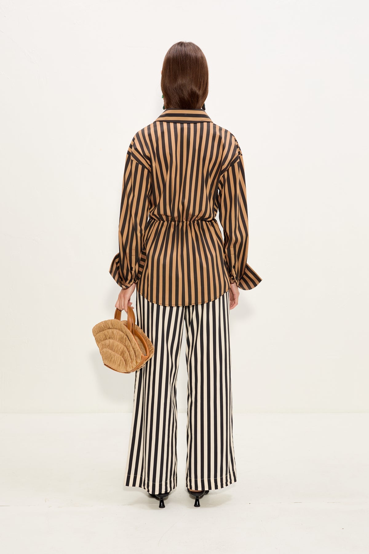 Inna Poplin Top - Black/Tan Stripe
