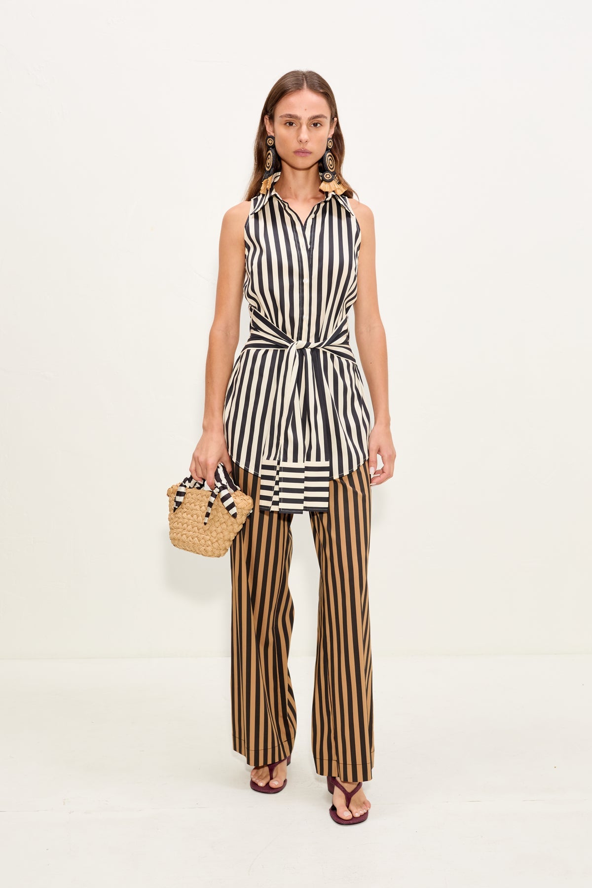 Inna Sleeveless Poplin Top - Black/White Stripe