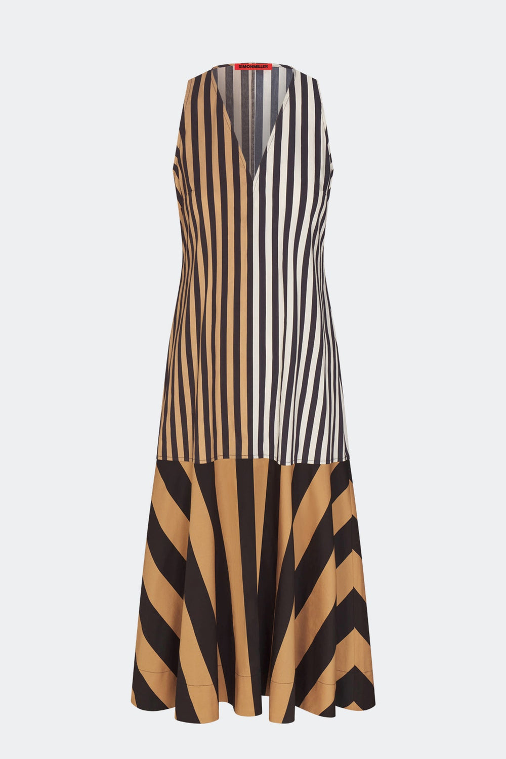 Celeste Poplin Dress - Black/Tan Stripe Combo