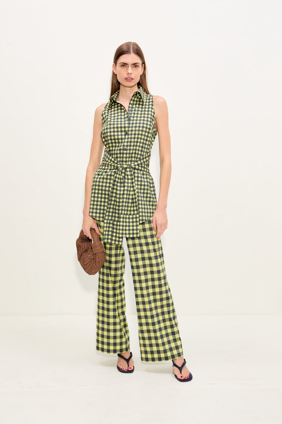 Pia Poplin Pant - Peridot/Ebony Gingham