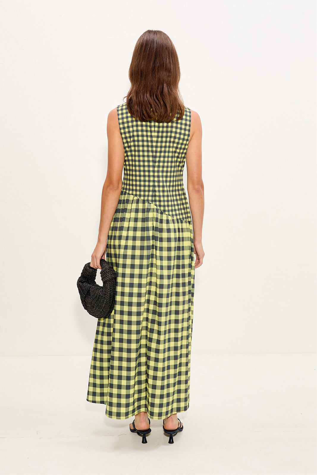 Laurel Poplin Midi Dress - Peridot/Ebony Gingham