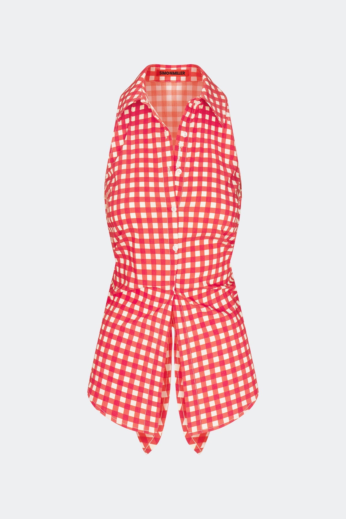 Loch Sleeveless Poplin Button Up - Tomato/White Gingham