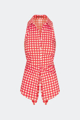 Loch Sleeveless Poplin Button Up - Tomato/White Gingham