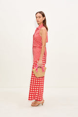 Loch Sleeveless Poplin Button Up - Tomato/White Gingham