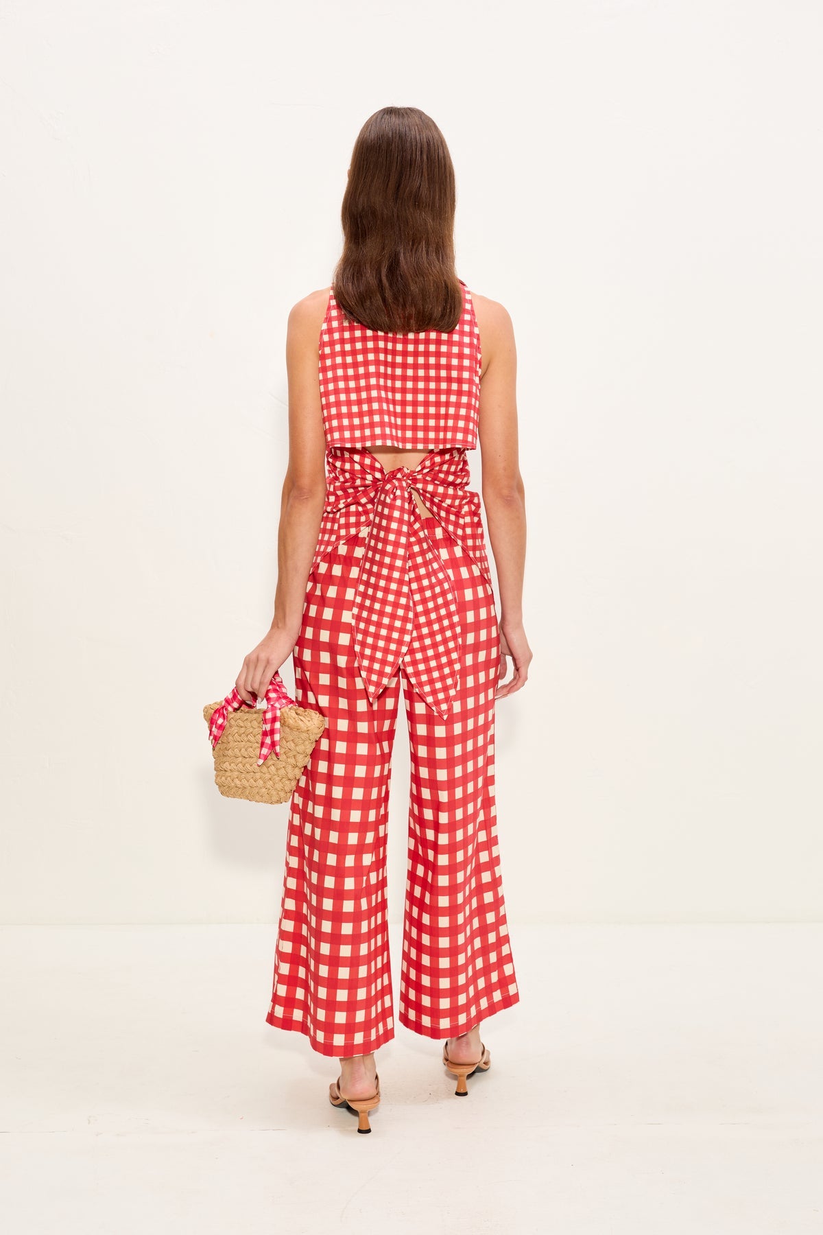 Toni Poplin Pant - Tomato/White Gingham