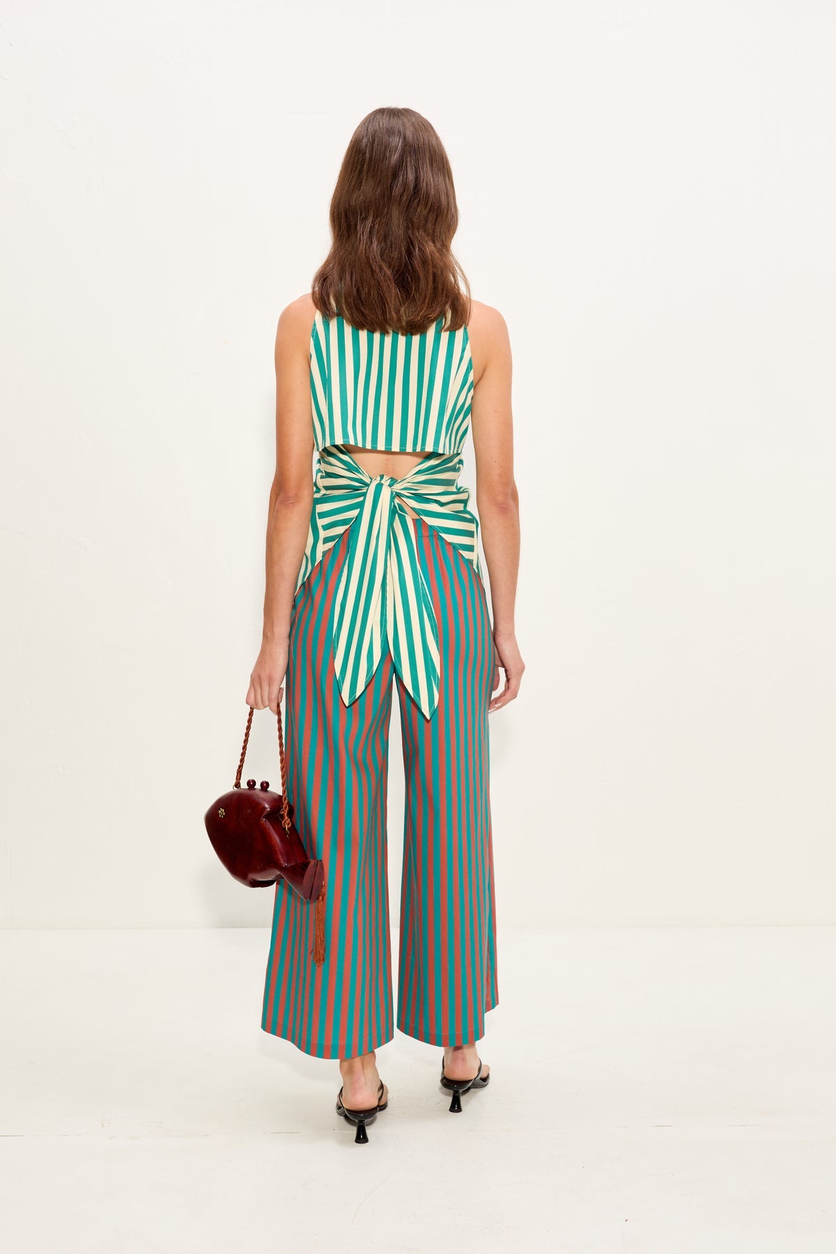 Toni Poplin Pant - Teal/Brick Stripe