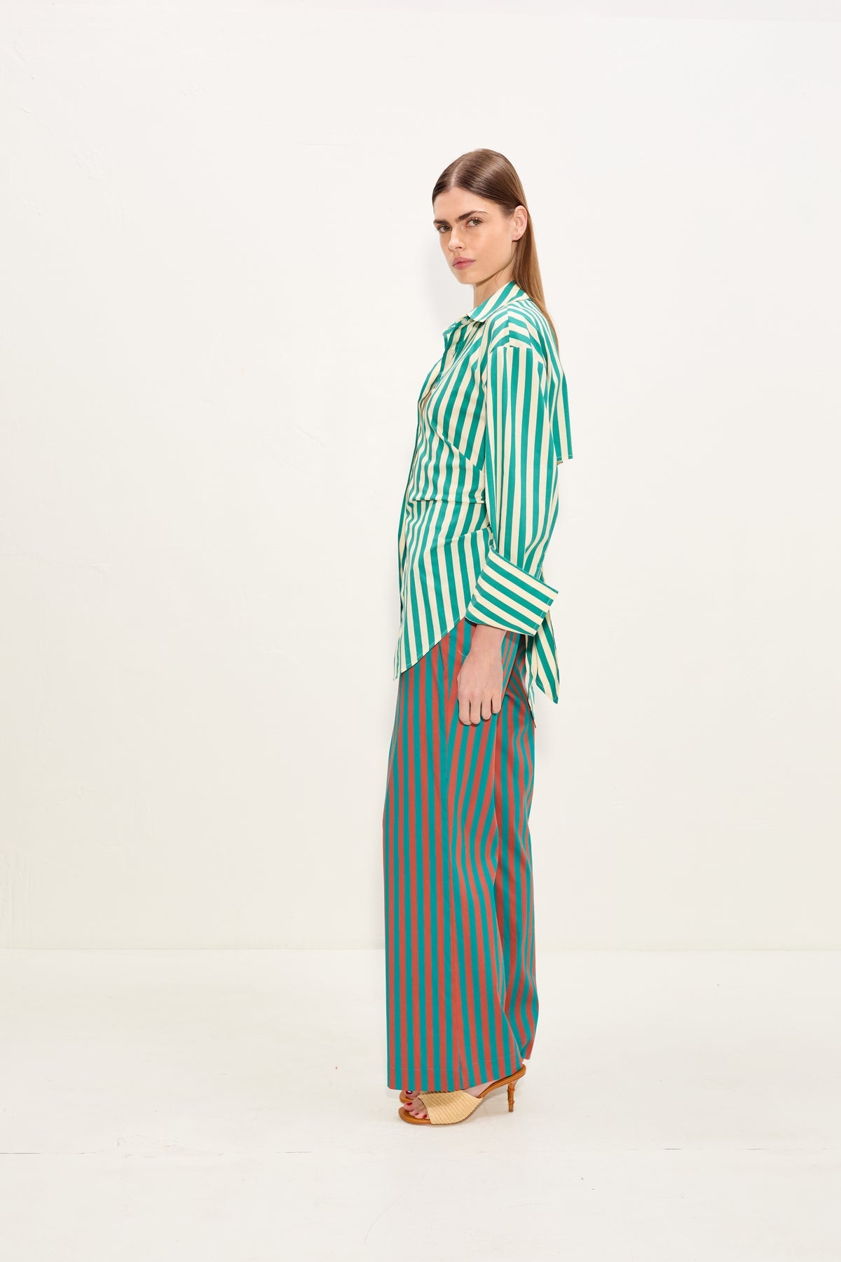 Loch Poplin Button Up - Teal/Cream Stripe