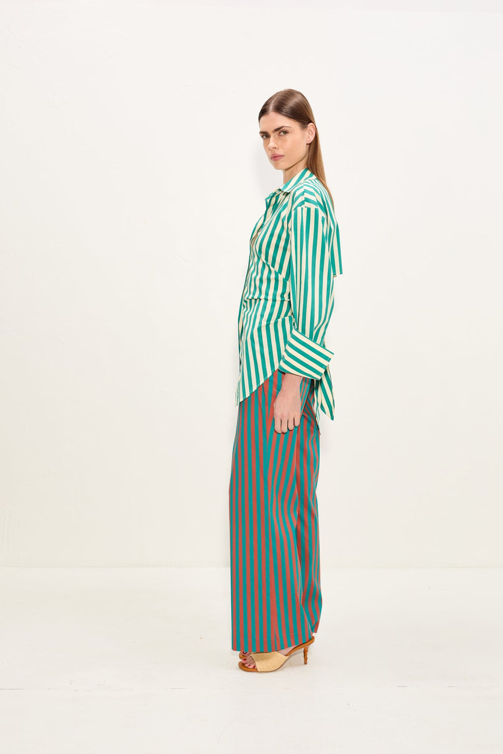 Loch Poplin Button Up - Teal/Cream Stripe