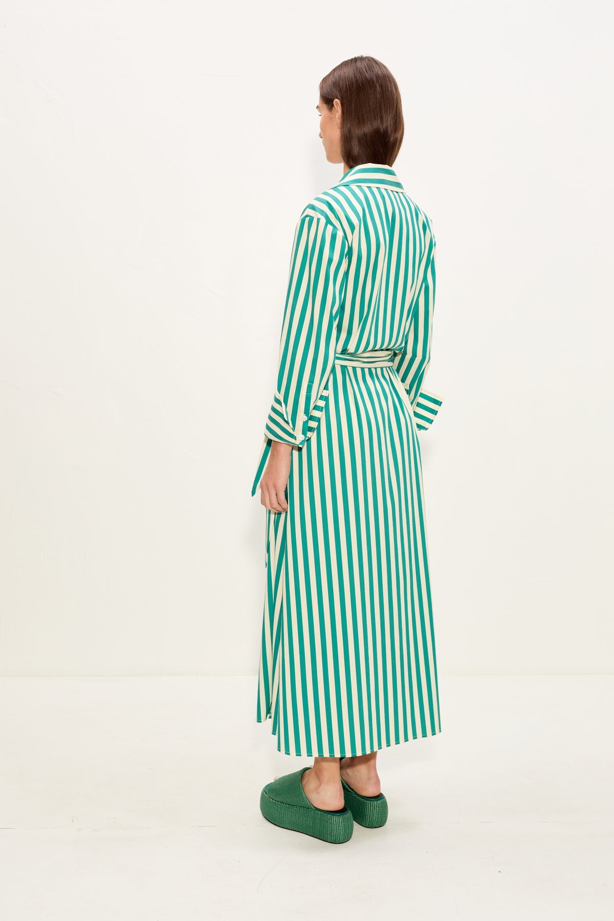 Anya Poplin Wrap Dress - Teal/Cream Stripe
