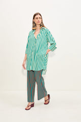 Kena Poplin Dress - Teal/Cream Stripe