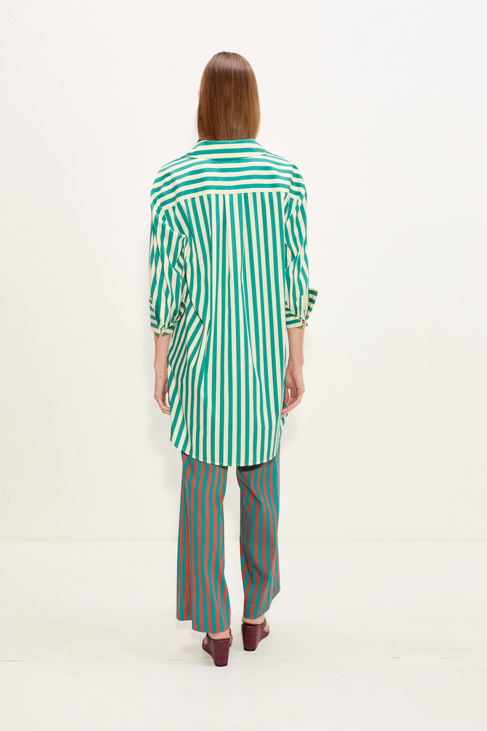 Kena Poplin Dress - Teal/Cream Stripe