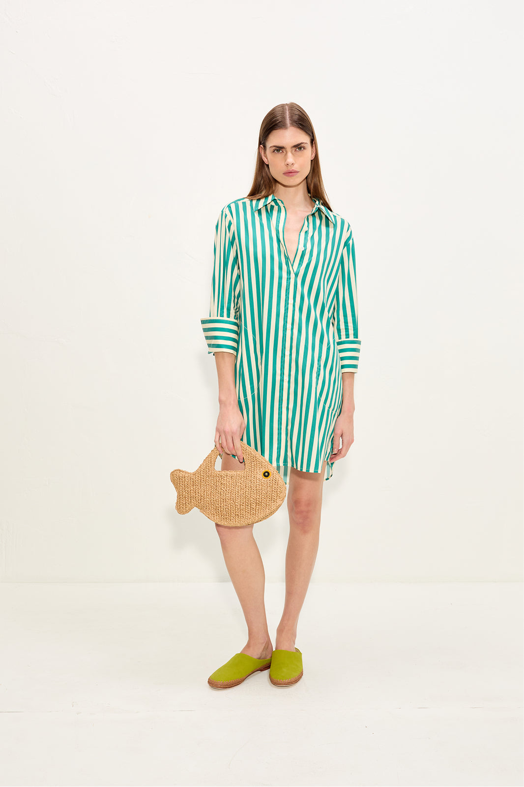 Kena Poplin Dress - Teal/Cream Stripe