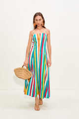 Astrid Poplin Dress - Vibrant Multi Stripe