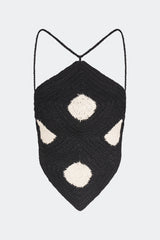 Kit Crochet Top - Black/Macadamia Polka Dot
