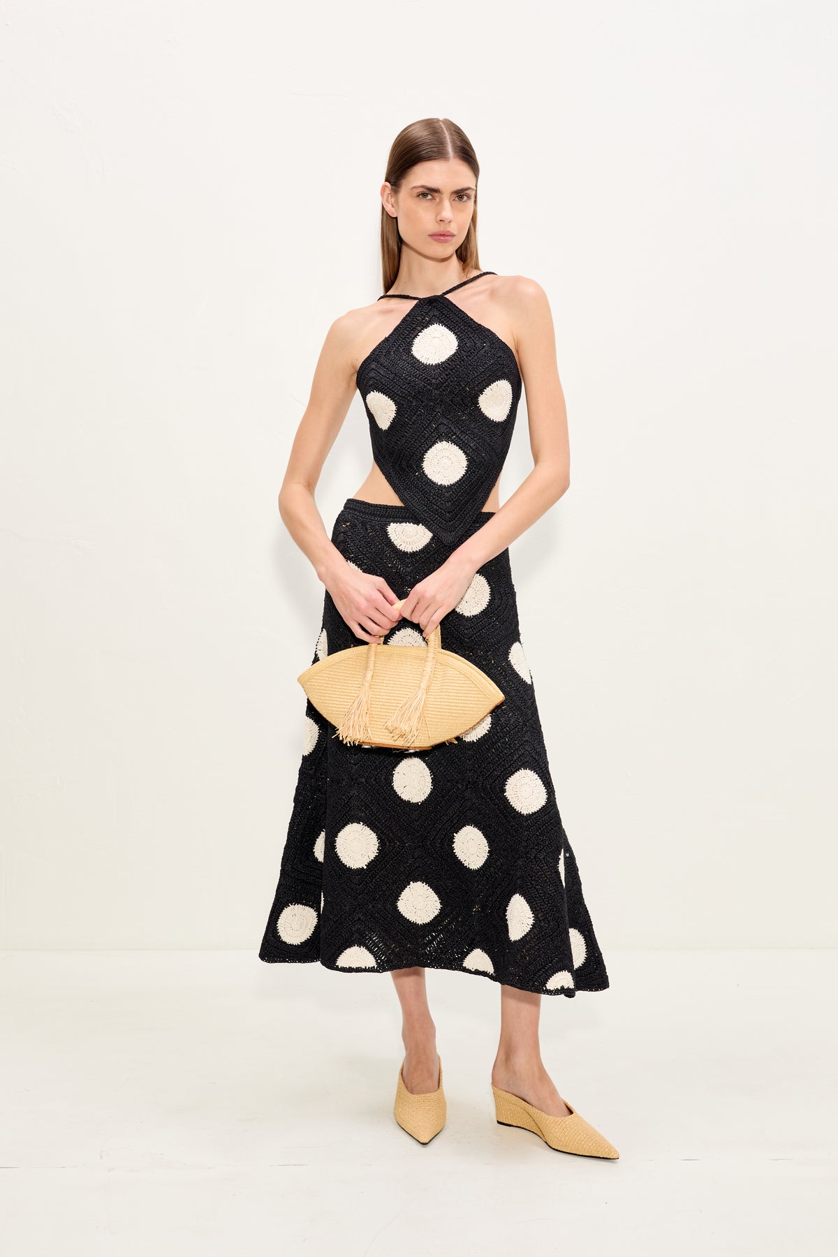 Kit Crochet Top - Black/Macadamia Polka Dot