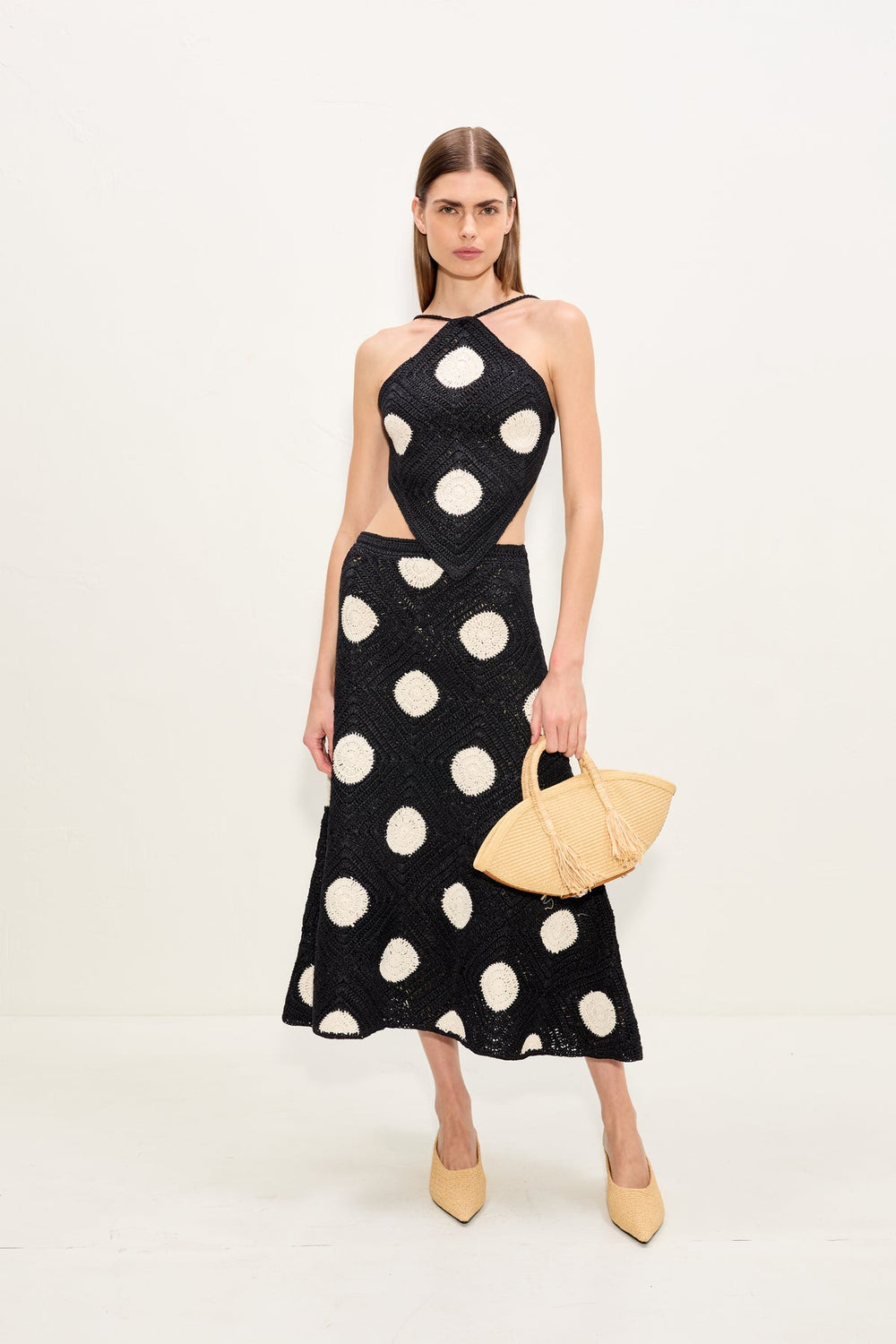 Zorah Crochet Skirt - Black/Macadamia Polka Dot