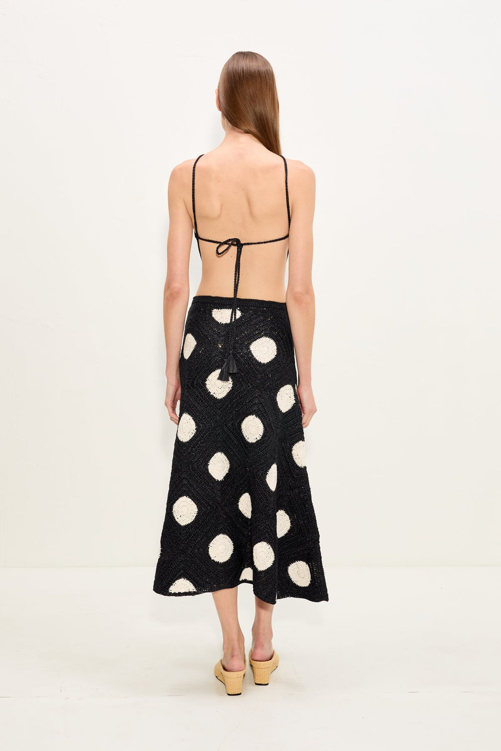 Zorah Crochet Skirt - Black/Macadamia Polka Dot