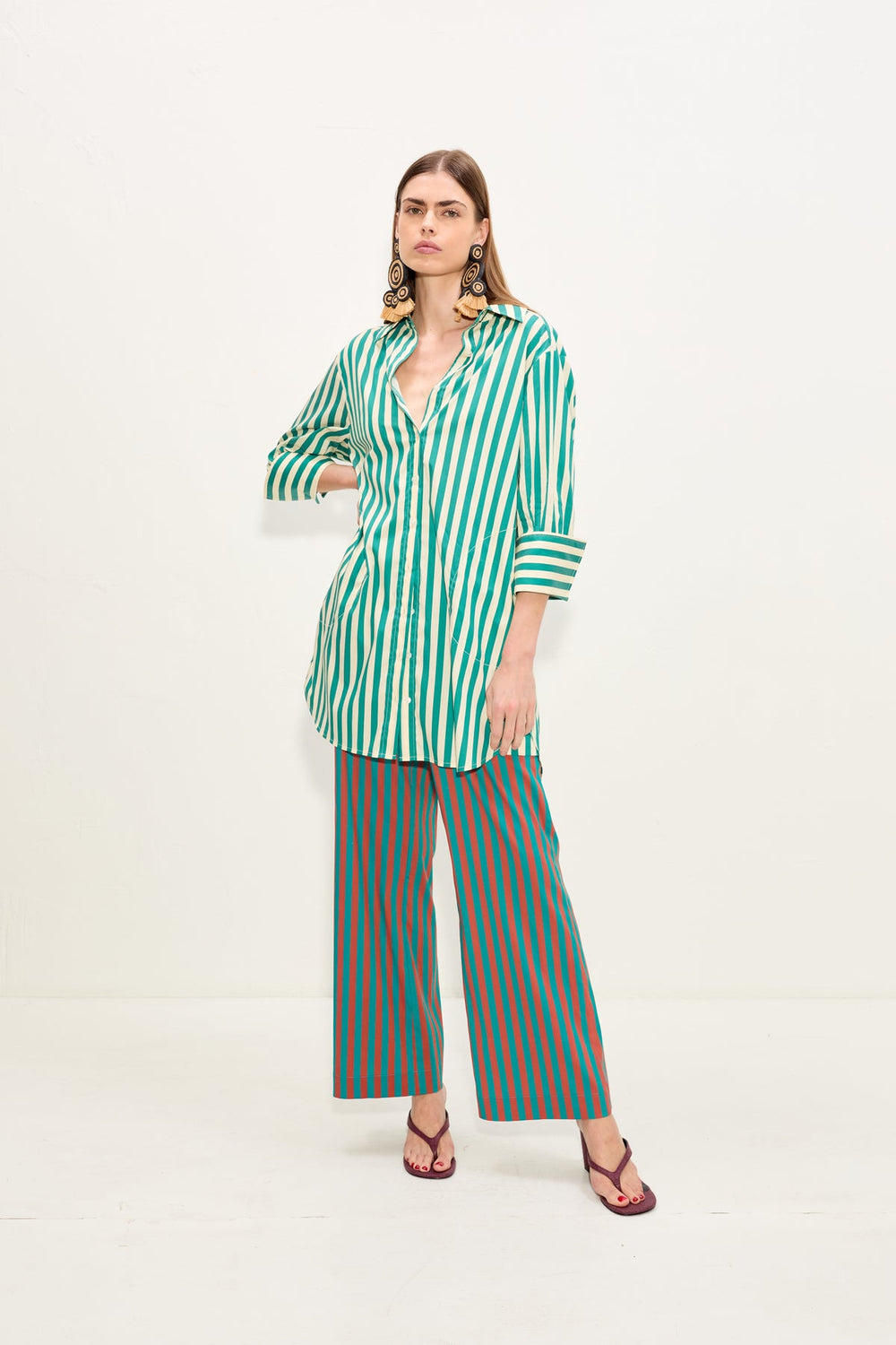 Kena Poplin Dress - Teal/Cream Stripe