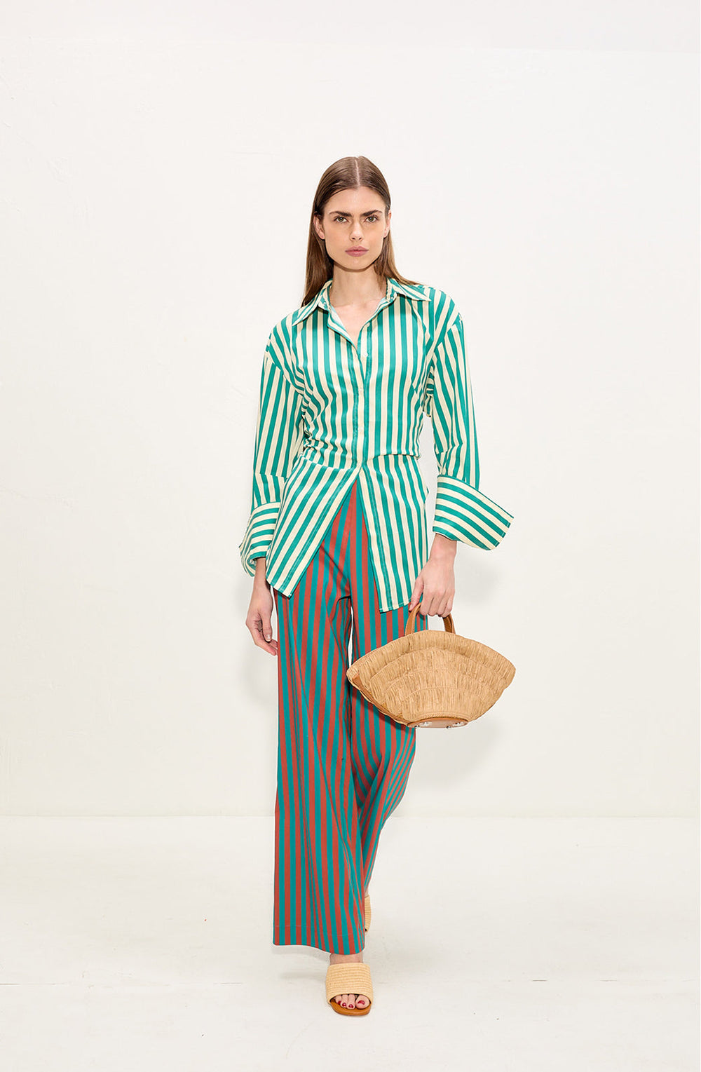 Loch Poplin Button Up - Teal/Cream Stripe