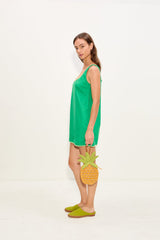 Sahara Embroidered Linen Dress - Grass Green