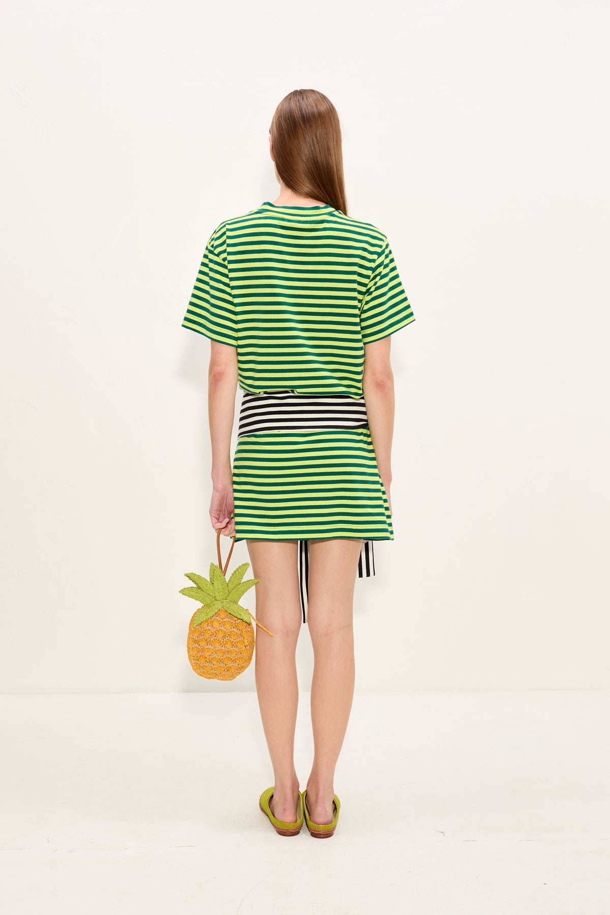 Lottie T-Shirt Dress - Lime Stripe Combo