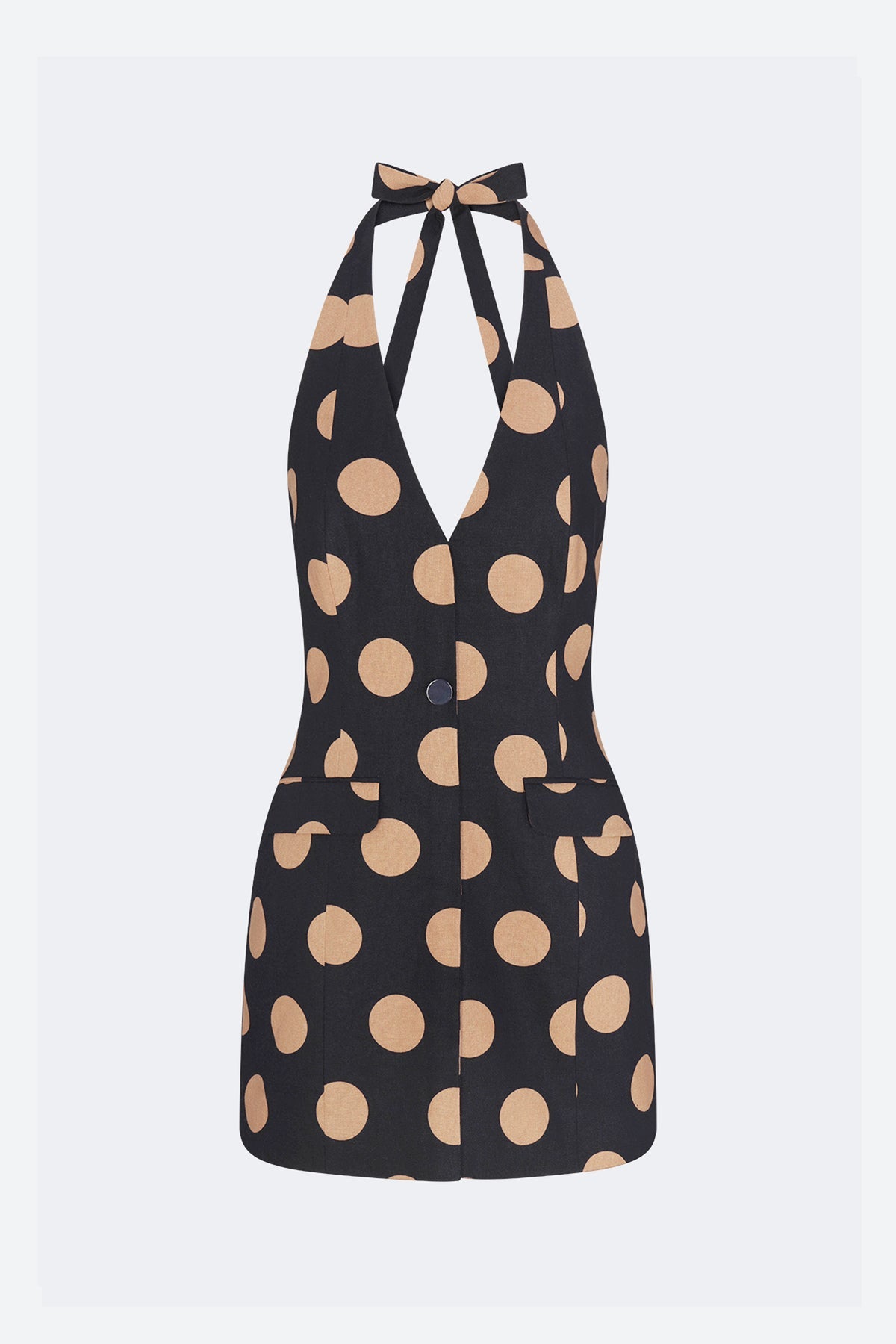 Kirra Linen Mini Dress - Black/Tan Polka Dot