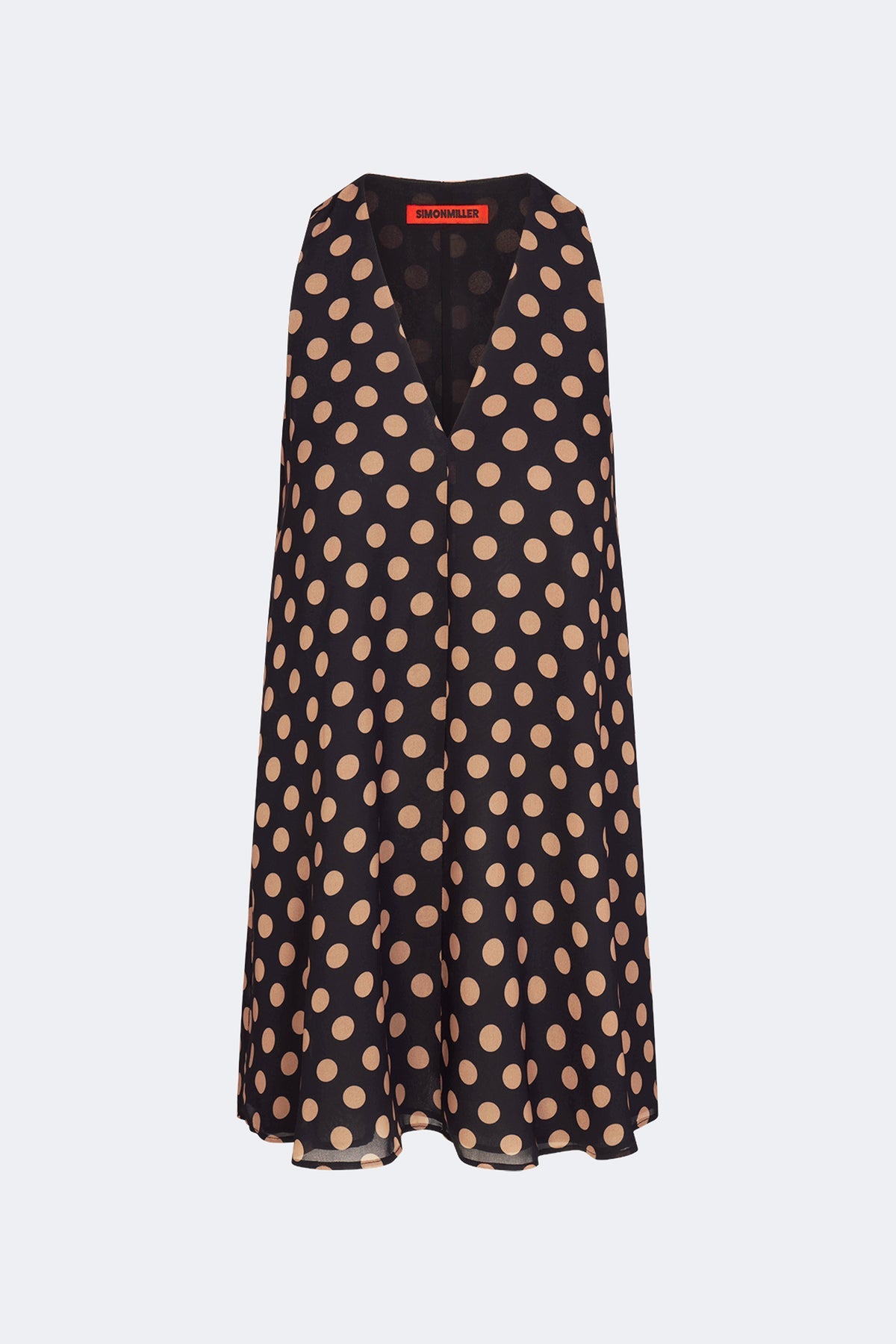 Gia Chiffon Mini Dress - Black/Tan Polka Dot