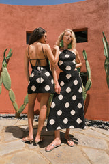 Kit Crochet Mini Dress - Black/Macadamia Polka Dot