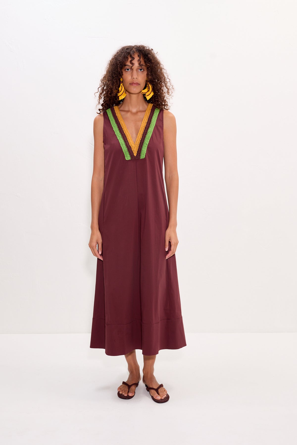 Mar Crochet Poplin Dress - Choco Brown